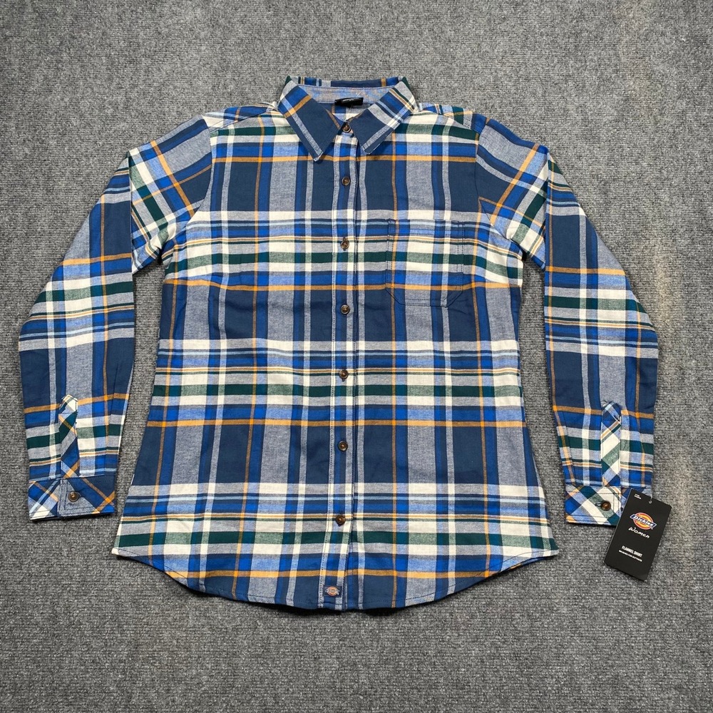 Dickies Womens Flannel Shirt Blue Plaid Long Sleeve Button Up Softness Size M